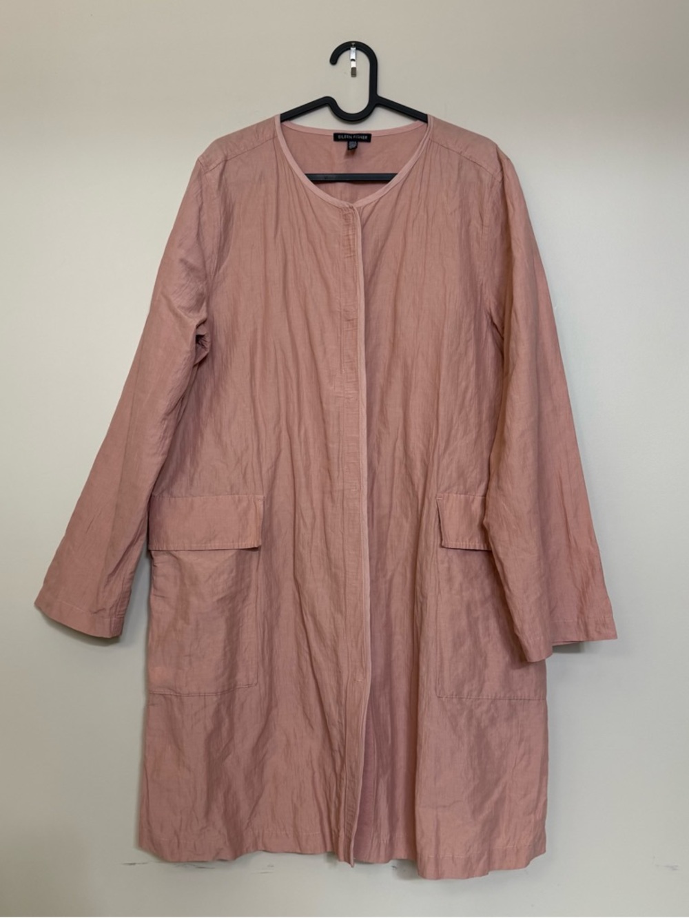 Eileen Fisher Rumpled Organic Cotton Blend Longline Trench Jacket size Medium